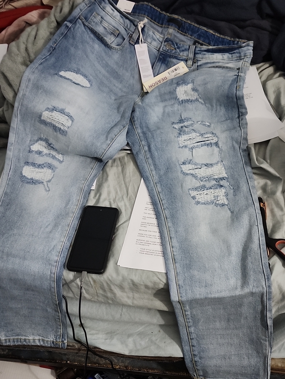 Reason Light Blue Distressed Slim Straight Jeans